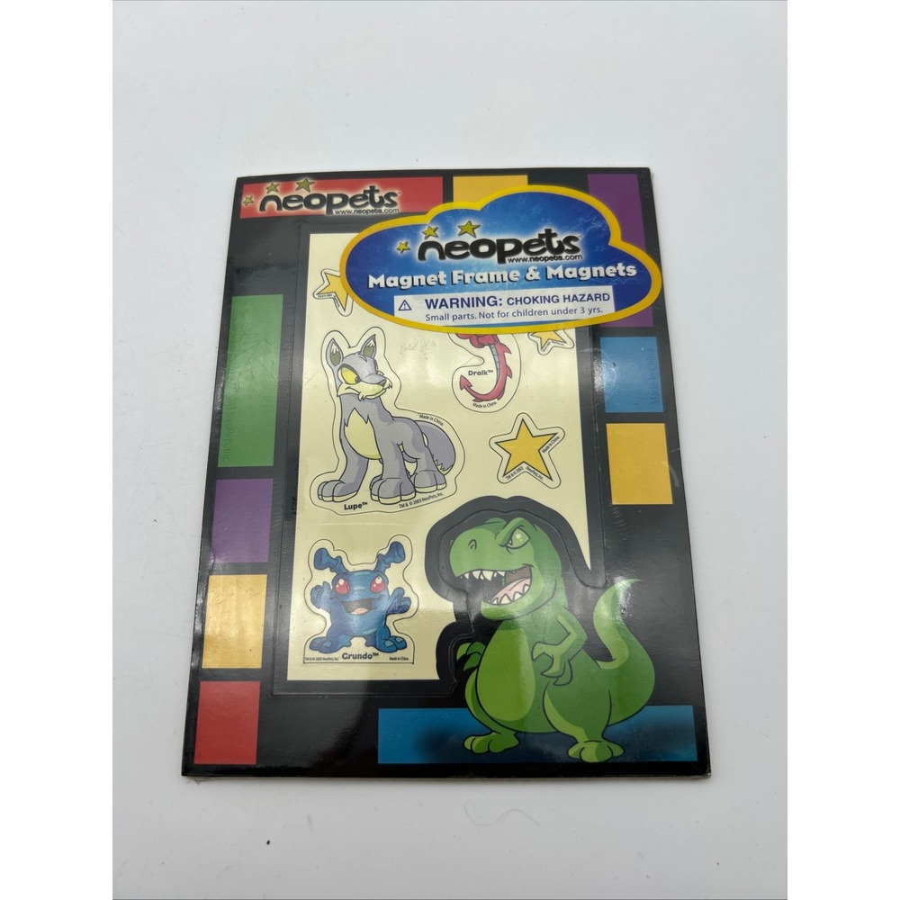 Vintage 2003 Neopets Magnet Frame & Magnets Sealed Colorbok Lupe Grundo Grarrl